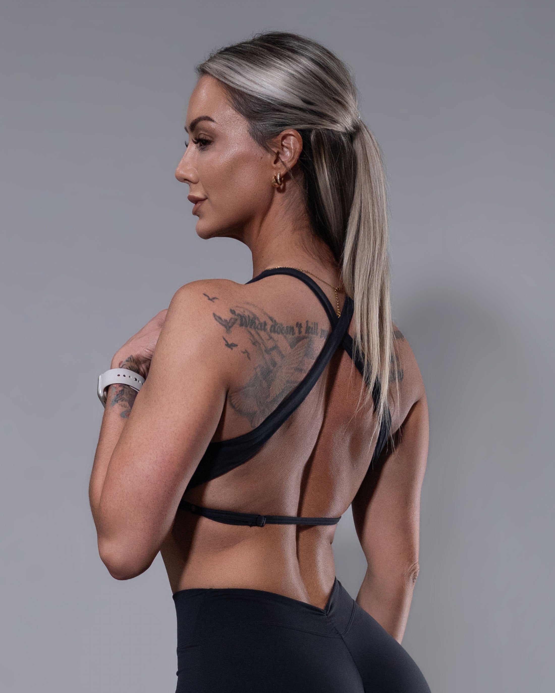 Allure Crossfire Sports Bra in black, side view