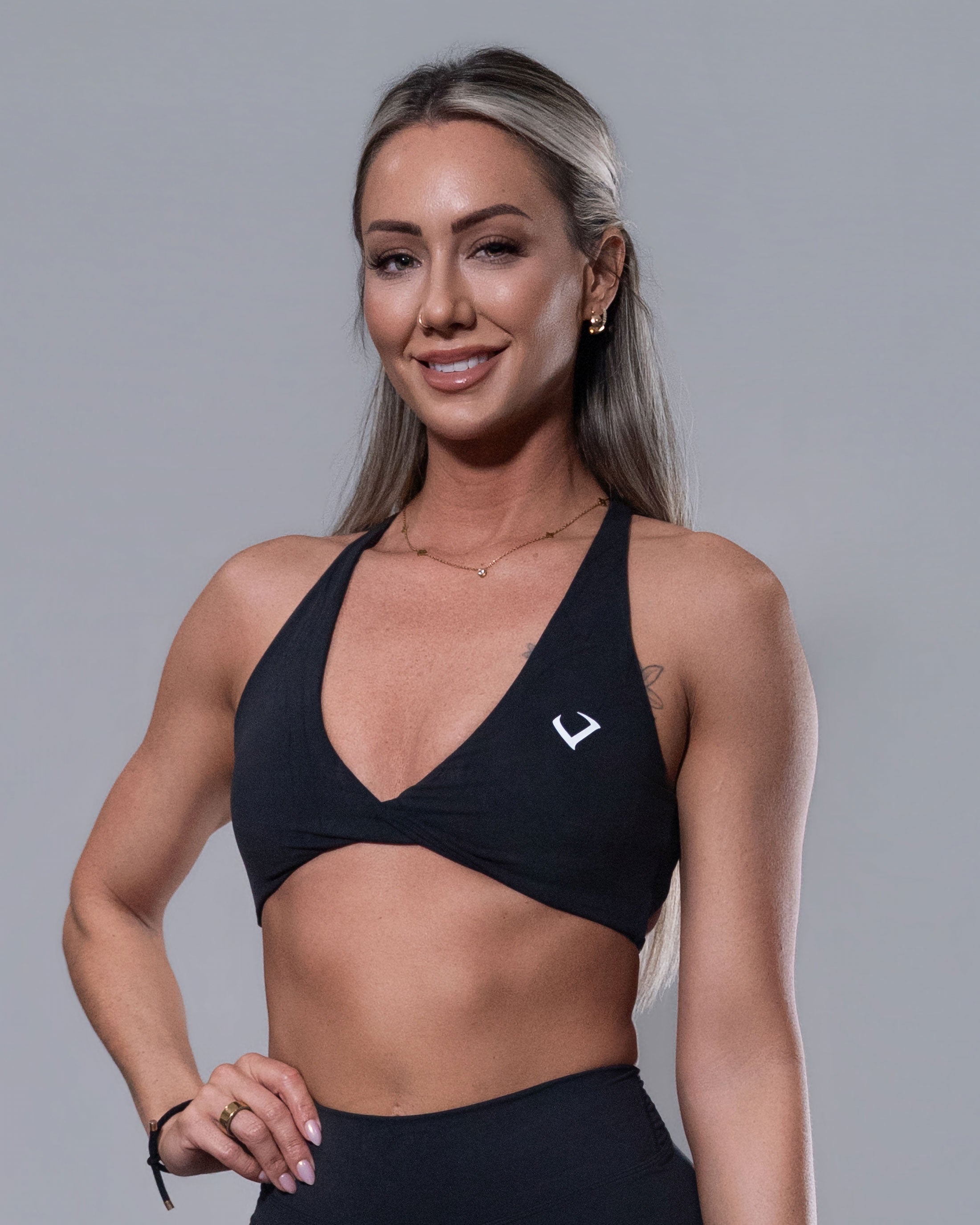 Allure Crossfire Sports Bra in black, front view