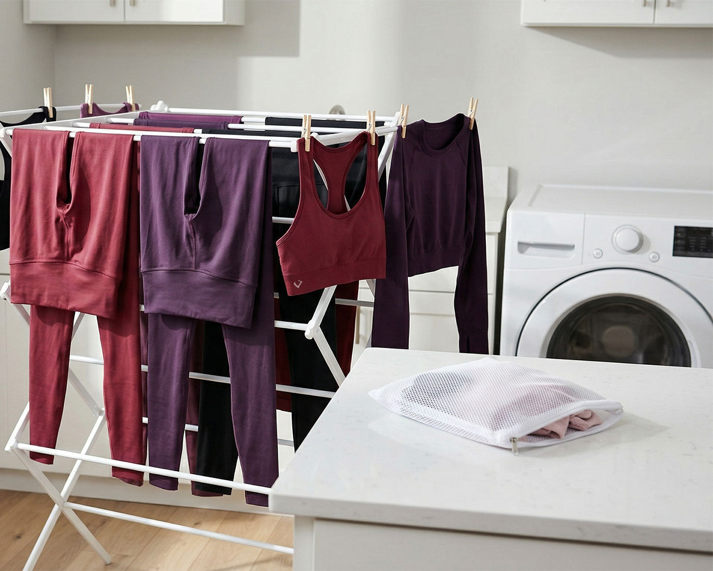 violate-the-dress-code-clothing-being-washed and dried in a laundry room.
