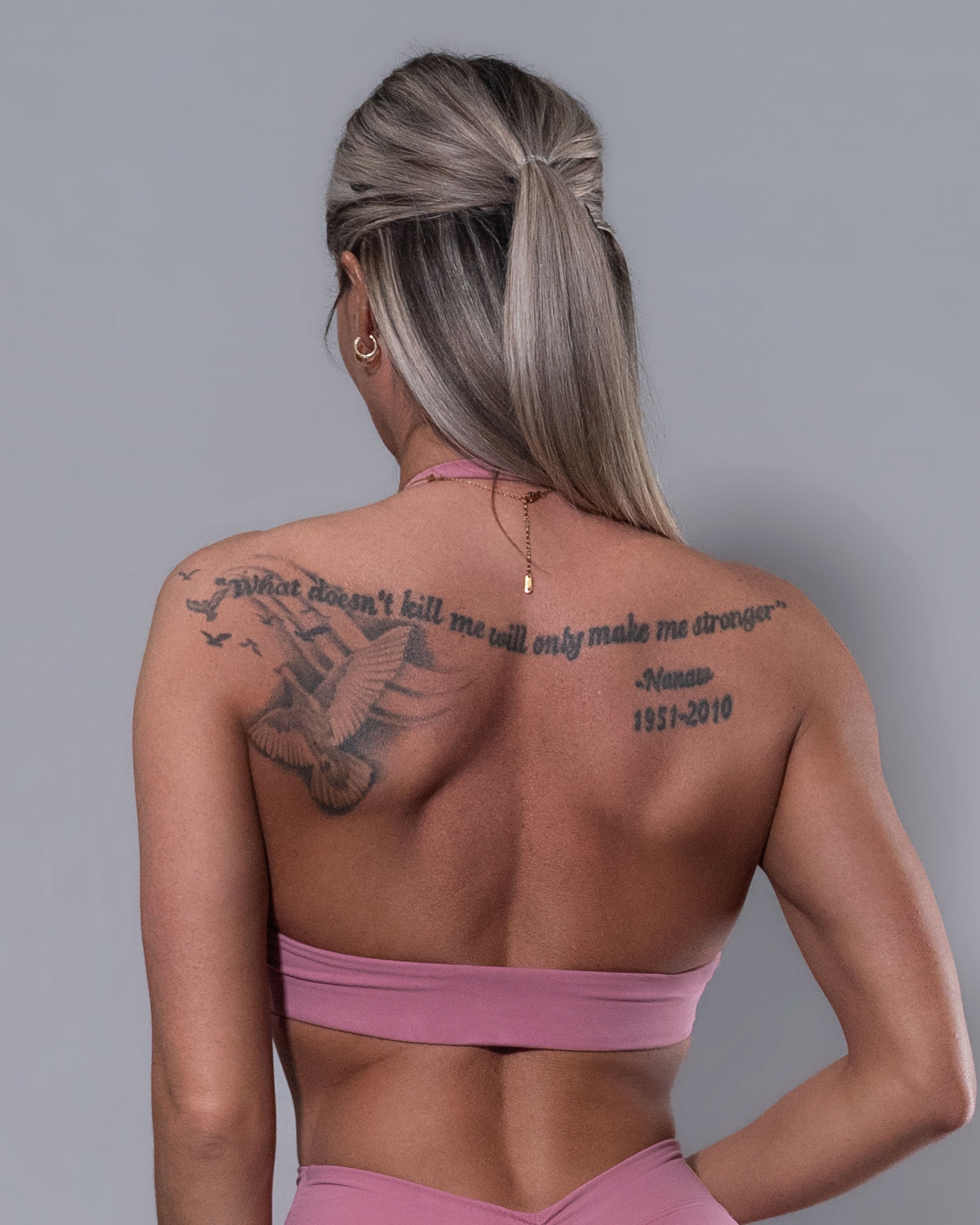 Allure Halter Sports Bra in blush, back view