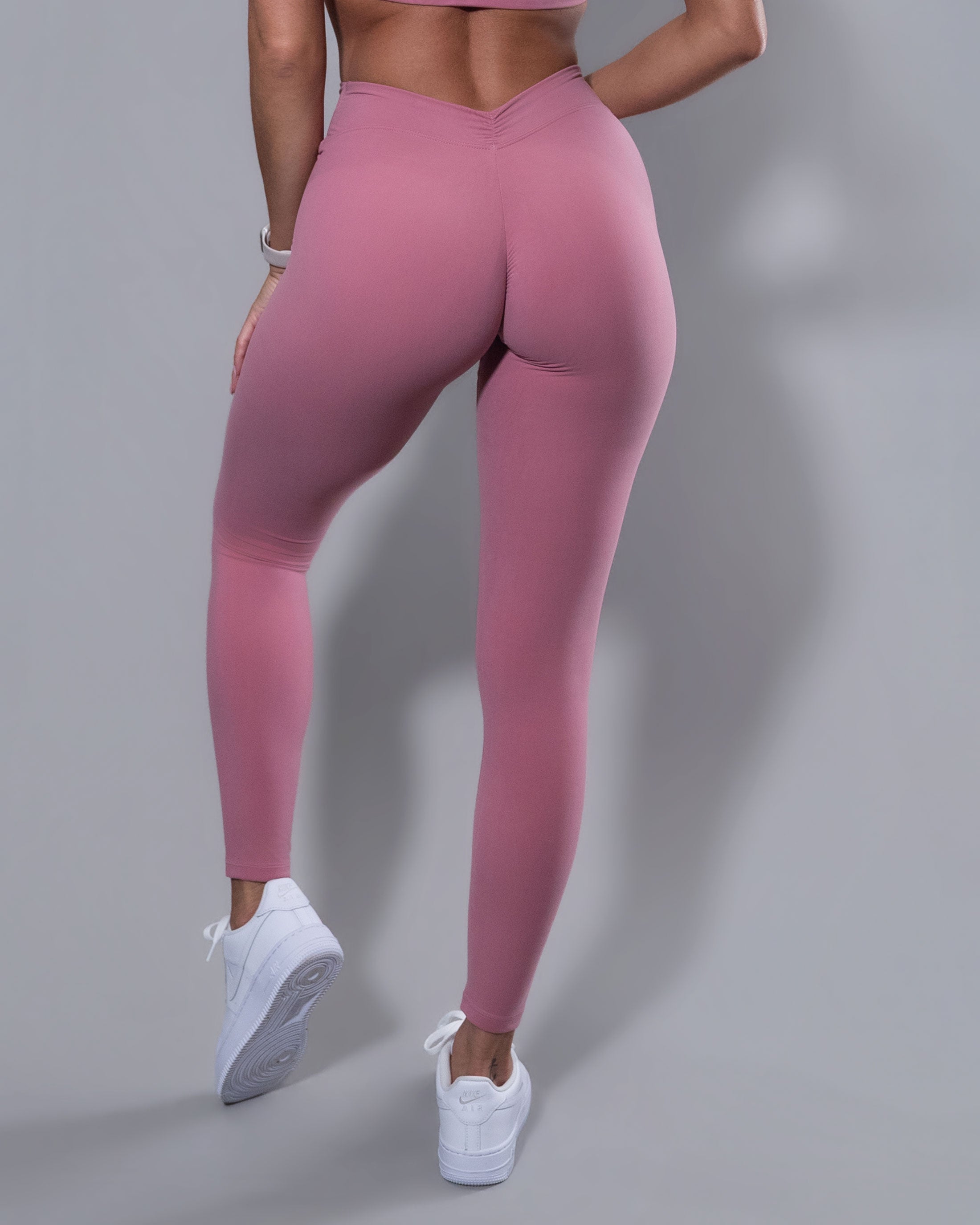 Allure V-Back Leggings in blush, back view showing scrunch butt and glute-lifting detail