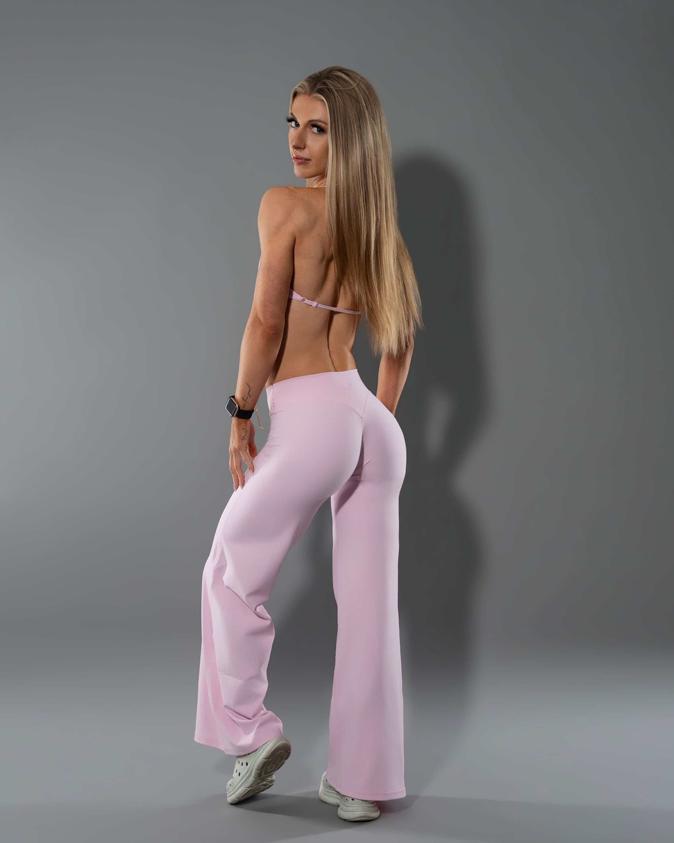 Soft Pink Tempt set from behind showing glute separating seam placement