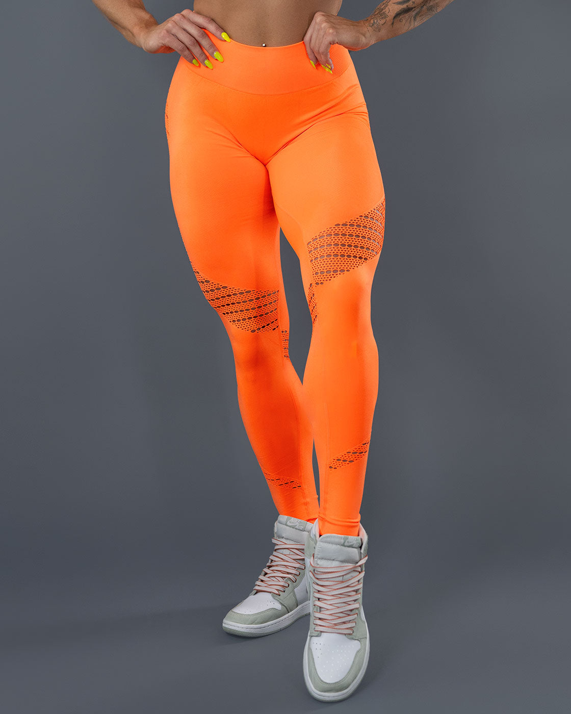 Honeycomb Pattern Textured Leggings - Neon Orange - Just $3